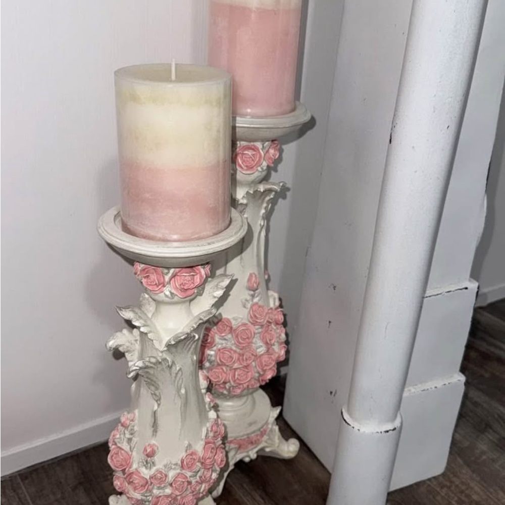 Pink and Cream Candle Holders